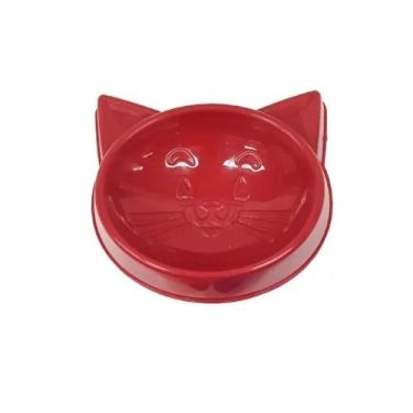 Imagem de Comedouro Cara de Gato 100ml Azul Rosa ou Vermelho - Pet Toys, Vermelh