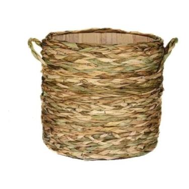 Imagem de Cesto Vaso Cachepô Revestido Trança Com Taboa Alça Palha - Flora Full