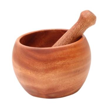 Imagem de YWJLQH Conjunto de argamassa e pilão de madeira conjunto de alho portátil multifuncional imprensa alho tempero moagem tigela para gengibre nozes, L