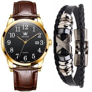 Imagem de Kit Relógio Masculino OLEVS Casual Gold + Pulseira  - PENDULARI