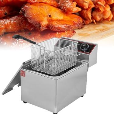 Imagem de Fritadeira Comercial,Fritadeiras Elétricas com Cestos Fritadeira de Óleo de Bancada em Aço Inoxidável Espessado Grande Capacidade com Limitador de Temperatura,para Uso,para Frango Frito