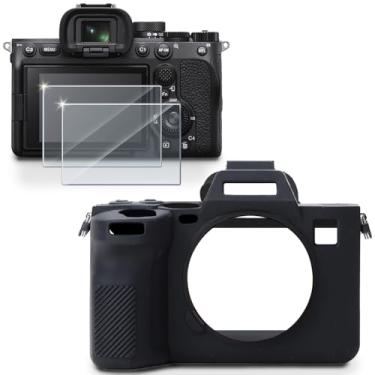 Imagem de HUADU Protetor de tela (2 + 1 pacote) compatível com câmera Sony Alpha 7 IV / A7M4, filme de vidro temperado antiarranhões de alta definição e capa de silicone macio para Sony A7 IV