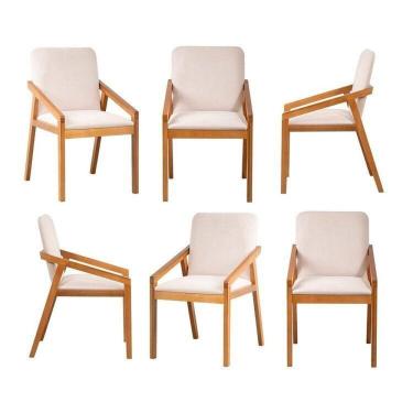 Imagem de Kit 6 Cadeiras Sala de Jantar Pequi com Braço Cabecasa Madeiramadeira Castanho/Bege