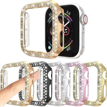 Imagem de RICHONE Pacote com 5 capas protetoras compatíveis com Apple Watch SE Series 6 5 4 4 40 mm, capa protetora de diamantes brilhantes de fileira dupla banhada a policarbonato (5 cores, 40 mm)
