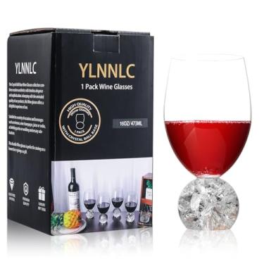 Imagem de YLNNLC 1 peça de taças de vinho sem haste de 473 ml com base de bola de cristal, sem chumbo, taças de vinho tinto e branco para uso diário, festa, bar em casa, aniversário de casamento, Natal,