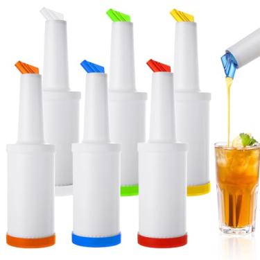 Imagem de SHUESS Pacote com 6 garrafas de suco para bar, despejadores de suco para barman, armazenar e despejar recipientes de plástico para bar loja de suco de bebidas (1000 ml, multicolorido)