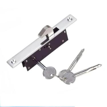 Imagem de WANLIAN Fechadura de porta de bolso com chaves, conjunto de fechadura de porta oculta, fechaduras de porta deslizante, peças de reposição de trava de encaixe oculto, prata, para pátio/deslizante