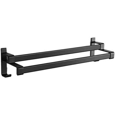 Imagem de Toalheiro toalheiro porta-toalhas prateleira de toalhas espaço toalheiros de alumínio toalheiro montado na parede com gancho para cozinha banheiro escritório preto barra dupla toalheiro anel