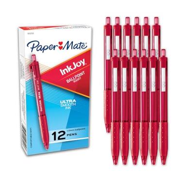 Imagem de Paper Mate Canetas esferográficas retráteis InkJoy 300RT ponta média vermelha caixa com 12