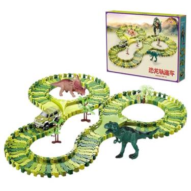 Imagem de Faixas de corrida de estrada de dinossauros, conjunto flexível de brinquedos de dinossauros,Trem trilhas de dinossauros Toys | Aprendendo kit de construção Construindo habilidades motoras finas para m