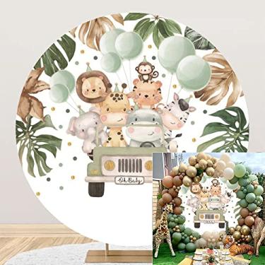 Imagem de OERJU 1,8 m x 1,8 m Safari Selva Animais Oh Baby Fundo Redondo Animais Zoológico Folhas Tropicais Chá de Bebê Círculo Decoração de Festa Safari Drive por Birthday Photo Booth Background