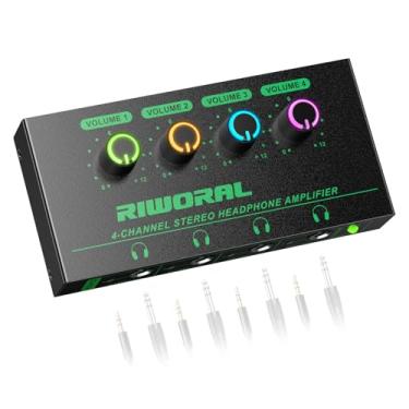 Imagem de Amplificador de fone de ouvido estéreo de 4 canais, mini divisor de fone de ouvido de metal com adaptador de alimentação DC 5V, saída de fone de ouvido TRS balanceada de 4X quartos e entrada de áudio TRS para mixer de som PH-400