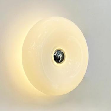 Imagem de Luminária de parede Donuts 24W redonda LED para montagem em parede Luminária de parede em vidro branco leitoso, arandelas circulares nórdicas modernas de dia-28 cm para quarto, sala de janta