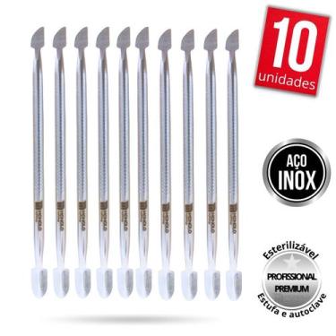 Imagem de Kit 10 Espátulas Cutícula Manicure Empurrador Raspador Aço Inox Premiu