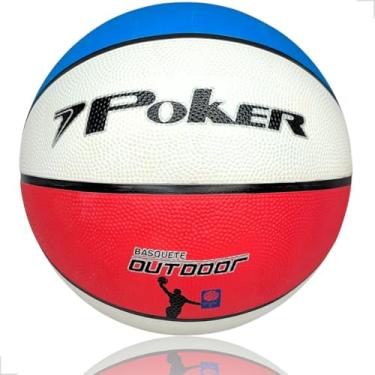 Imagem de Bola Basquete Poker Outdoor Tamanho 7 Resistente Impermeável Quadra Cimento Reforçada Oficial Mirim (Branco e Azul)