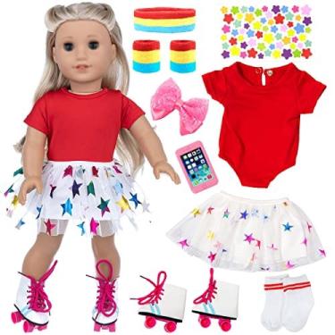 Imagem de 18 polegadas acessórios boneca, American doll acessórios, 7PC viagem patins Sport Play Set, americano 18 polegadas girl doll outdoor sport stuff (não