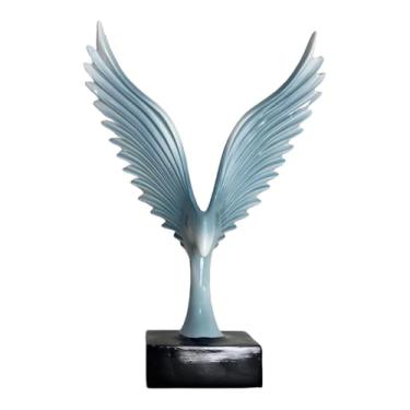 Imagem de Ioensy Estátua da estátua Bird Feliz Modern Party Resin Sculpture Spread seu ornamento de asa para cafés lojas de fazenda lojas estantes de estante, Azul Claro