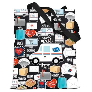 Imagem de WZMPA Sacola de correio para trabalhador dos correios, presente para entregador, reutilizável, mercearia, mercadoria, Happy Mail T-bl, Large
