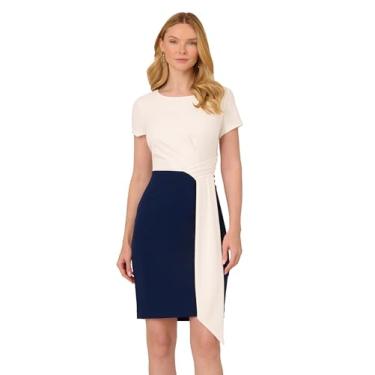 Imagem de Adrianna Papell Vestido curto drapeado colorido feminino, Marfim/azul-marinho, 50