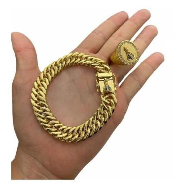 Imagem de Anel + Pulseira 13Mm Santa Nossa Senhora Banhado A Ouro 18K - Tojoia18