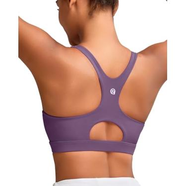 Imagem de RUNNING GIRL Sutiãs esportivos femininos de alto suporte, costas nadadoras, sutiã esportivo cinza de alto impacto, bojo moldado, sutiã push-up, E roxo, XGG