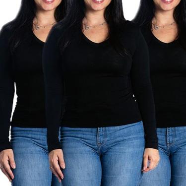 Imagem de Kit 3 blusas feminina manga comprida segunda pele gola v - Maranne, Ki