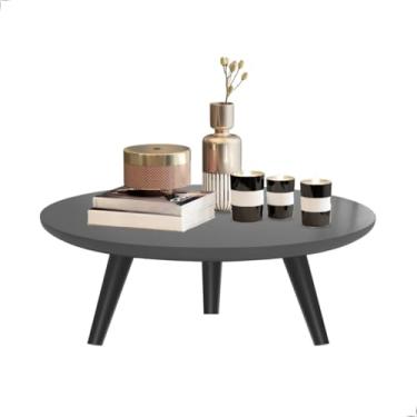 Imagem de Mesa De Centro 45cm Redonda Com Pés Palito Retro Decoração Sala De Estar(Cinza/Preto)