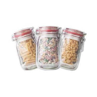Imagem de Conjunto de 10 Sacos Herméticos Reutilizáveis para Alimentos, Formato 3D, Sistema de Vedação