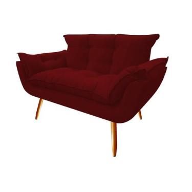 Imagem de Namoradeira Decorativa Opala Suede Marsala 2 Lugares Pés Madeira Ms De