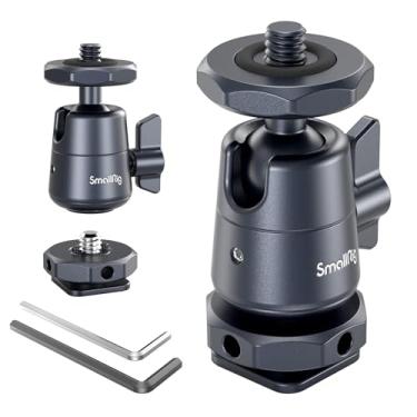 Imagem de SmallRig Mini cabeça esférica (pacote com 2) com parafuso de 1/10.2 cm e suporte removível para sapato, cabeça de tripé de alumínio rotativo de 360 graus para câmera, tripés, monopés, filmadora,