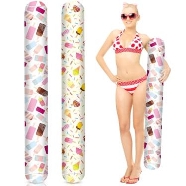 Imagem de WinnerWhy 2 peças de macarrão inflável para piscina, Havaí, 105 cm, para piscina, boia tropical, inflável, para verão, adulto, piscina, praia, Havaí, festa, esportes, jogos aquáticos (sorvete)