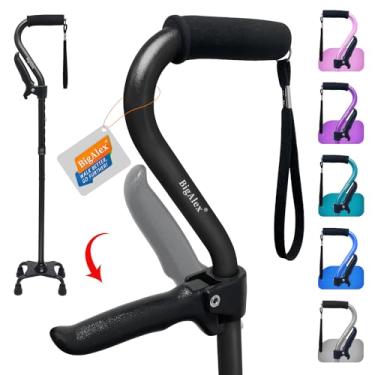 Imagem de BigAlex Bengala de caminhada, bengala quadrilátera ajustável com base de 4 pontas para idosos, bengala dobrável com alça de elevação, bengalas com aderência de enchimento de espuma para homens