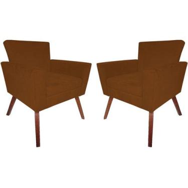 Imagem de Kit 2 Poltronas Decorativa Laura Couro Marrom Pés Madeira Mz Decor - M
