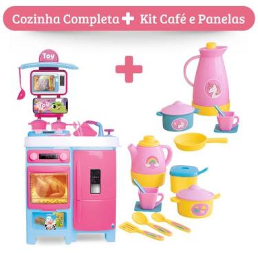 Imagem de Cozinha Infantil Completa Toy Chef + Kit Café e Panelinhas Samba Toys