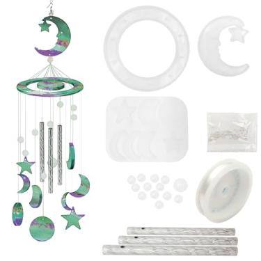 Imagem de Moldes de resina sinos de vento, lua e estrela, silicone para decoração de casa, kit de decoração de moldes de resina acrílica epóxi faça você mesmo