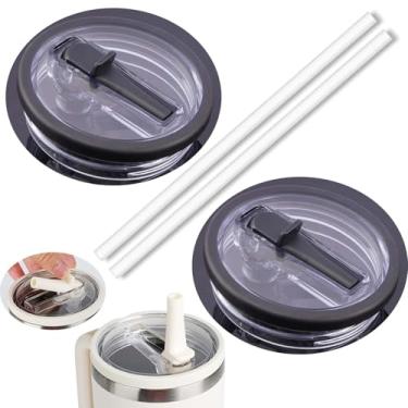 Imagem de 2 peças de 1,134 g de substituição de tampa de canudo compatível com copo Stanley Cup 1,134 g, 121 combinações de cores, tampa de canudo Stanley Flip sem odor e à prova de vazamento (preto + preto)