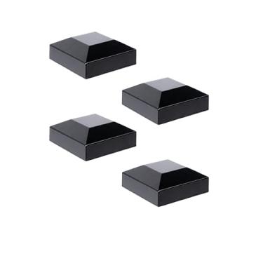 Imagem de Tampas de poste de cerca de alumínio para postes de cerca verdadeiros de 7,6 cm x 7,6 cm, alumínio, metal, madeira, postes de caixa de correio, ajuste de pressão da tampa do poste pirâmide - preto (4