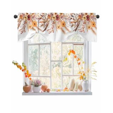 Imagem de Cortinas de amarrar de outono para janelas, folhas de flores de outono Love Fall Reed tratamento de janela pequena ajustável, cortinas blackout de plantas vintage para sala de estar quarto 137 x 45 cm