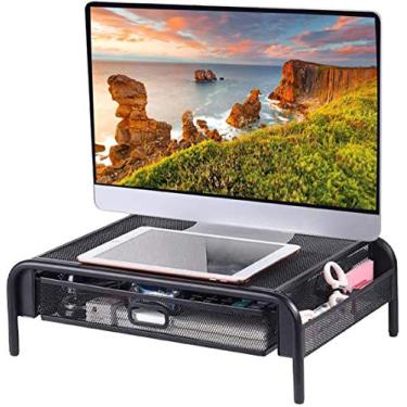 Imagem de YCOCO Suporte para monitor de computador, organizador de mesa, suporte de impressora para laptop, prateleira de armazenamento e suporte de tela de 42,4 cm com 1 gaveta, preto