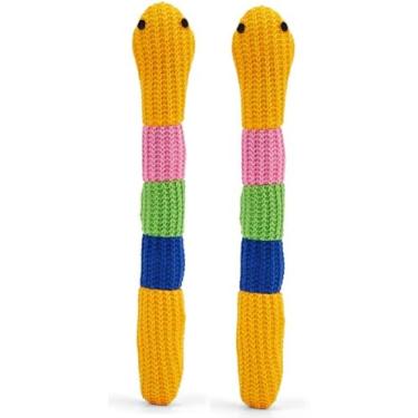 Imagem de Brinquedo de gato cobra de crochê com erva de gato orgânica certificada – pelúcia de crochê macio, brinquedo interativo para mastigar e dentário para gatos e gatinhos, PP (amarelo, pacote com 2)