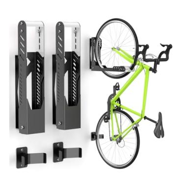 Imagem de ALIXUEQIN Suporte de parede giratório para bicicleta, 2 unidades para garagem, sem necessidade de levantamento de peso, cabides de parede para bicicleta podem suportar até 35 kg (preto e branco)