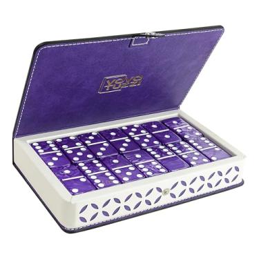 Imagem de Vovotuzzi Dominos Set for Adults, Dominoes for Kids, Thick Purple Domino, 28 Marble Purple Tiles with Leather Case, Double 6 Dominos Game - Classic Family Board Games