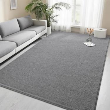 Imagem de Foxmas Tapetes de área de 15 x 23 cm para quarto, sala de estar, tapete cinza macio de espuma viscoelástica espessa, antiderrapante, lavável, interior, moderno, minimalista, tapete felpudo para