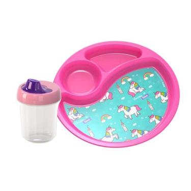 Imagem de Kit Prato Infantil Copo Com Bico Transição Alimentação Bebe Criança Un
