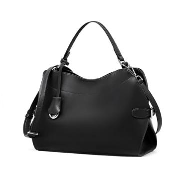 Imagem de Bolsa feminina de couro legítimo, bolsa tiracolo de grande capacidade com alça ajustável removível, Preto, Large, Bolsa de mão