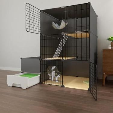 Imagem de Cercadinho Para Gatos Gaiolas Para Gatos Gaiola Para Gatos Diy Interna, Caneta Para Animais Pequenos Com Porta, Gaiolas De Malha De Arame Para Uso Interno/Externo, Cercad, Black, 111x49x111cm