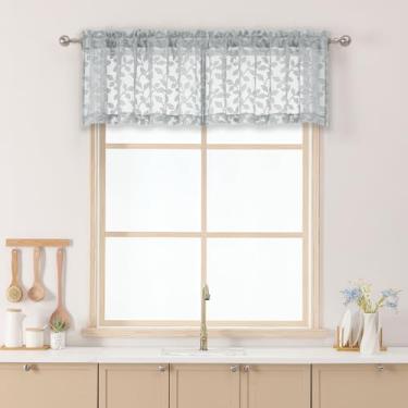 Imagem de Chyhomenyc Saias transparentes cinza claro para janelas de 35,5 cm de comprimento, 2 peças, cortinas curtas de cozinha de café com filtro de luz, cortina pequena superior para sala de estar quarto