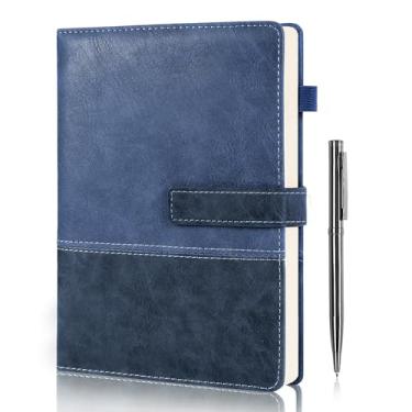 Imagem de HULIPARK Caderno de couro com caneta, caderno de capa dura forrado A5 com fecho magnético, diário de 240 páginas para homens e mulheres, cadernos pautados para trabalho, escrita, anotações - azul