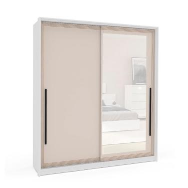 Imagem de Guarda-Roupa Casal com Espelho Valência 2 Portas 2 Gavetas Branco e Creme