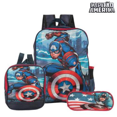 Imagem de Mochila Escolar Capitão América Costas Kit Lancheira+Estojo - TOYS 2U